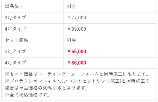 ヘッドライトとテールランプのスモークフィルムの料金表 - ガラスコーティング剤通販ブログ ヘッドライトとテールランプのスモークフィルムの料金表