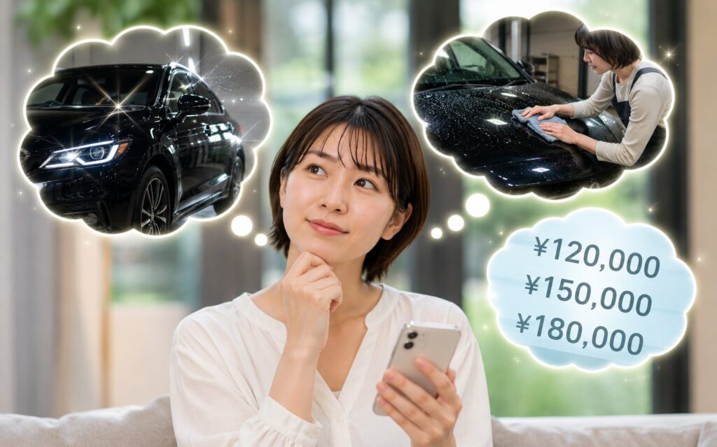 セラミックコーティングの施工を検討している様子