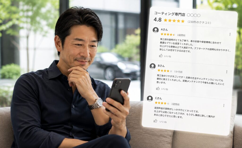 コーティング専門円の口コミをチェックしている様子