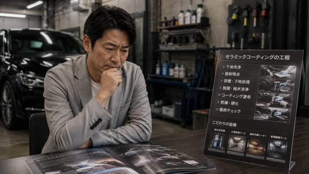 セラミックコーティング価格で悩んでいる様子